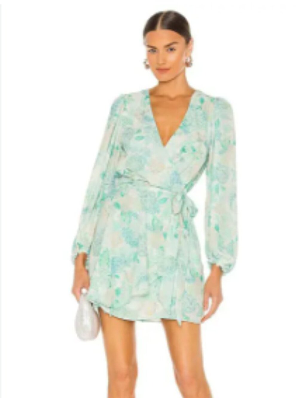 RESA Floral Wrap Dress in Green and Cream - Large